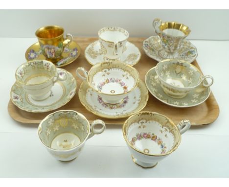 A COLLECTION OF ENGLISH AND CONTINENTAL TEACUPS AND SAUCERS AND TRIOS, includes a gilded Capo-di-Monte cup and saucer etc. 