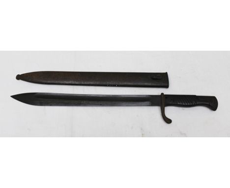 A GERMAN WORLD WAR I "BUTCHER'S BLADE" BAYONET WITH SCABBARD 68 on Ricasso, cross guard marked 1920, wood grips, crown over "