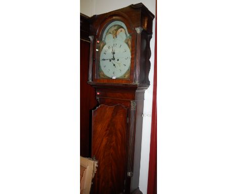 A George III mahogany longcase clock, having a painted arched moonphase dial, indistinctly signed Birmingham, having eight da