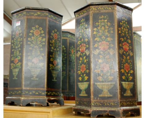 A pair of floral polychrome painted octagonal stick stands Condition Report / Extra Information Both stand well.
Damage to pl