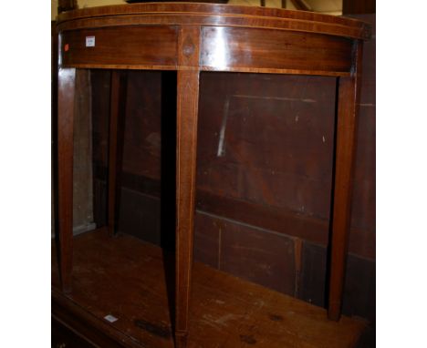 An early 19th century mahogany and satinwood strung demi-lune fold-over card table, w.90cm 