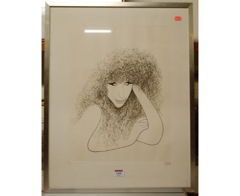 Contemporary school - portrait of Barbara Streisand, lithograph, indistinctly signed, 46 x 35cm

