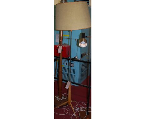 A 1960s beech and brass standard lamp 