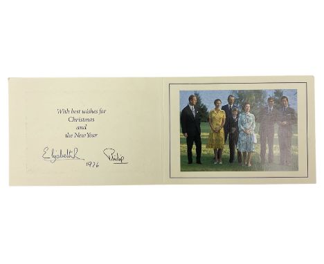 H.M. Queen Elizabeth II and H.R.H. The Duke of Edinburgh, signed 1976 Christmas card with twin gilt Royal cyphers to cover, c