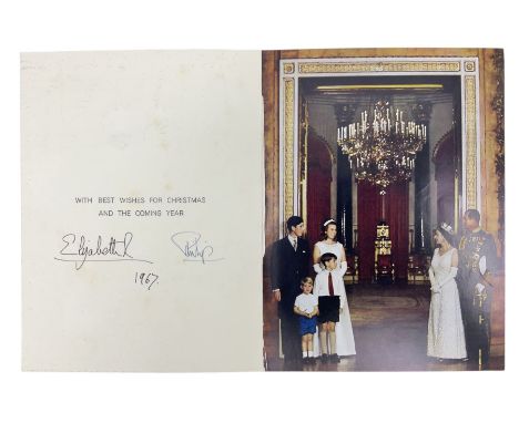 HM Queen Elizabeth II and HRH the Duke of Edinburgh, 1967 Christmas card with two gilt cyphers to front, tipped-in colour pri