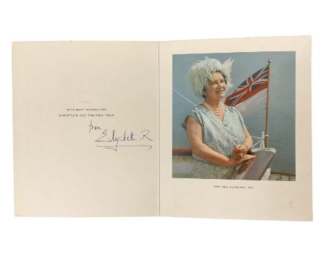 H.M. Queen Elizabeth The Queen Mother, signed 1967 Christmas card with gilt crown to cover, photograph of The Queen Mother on