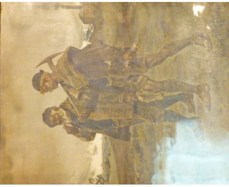 C19 print of two miners at end of shift. 42 x 55 cm