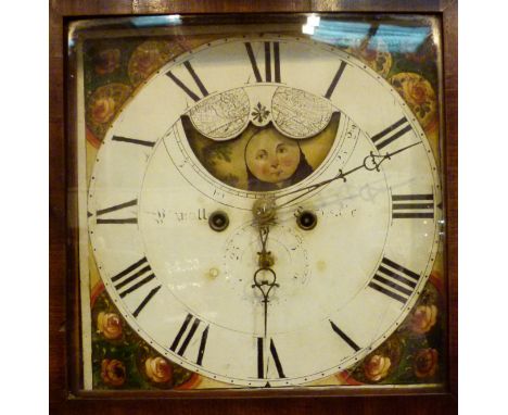 Flame mahogany cased 8 day longcase clock with rolling moon, by Wignall of Ormskirk