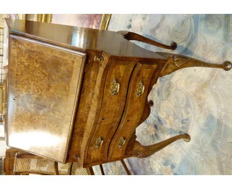 Antique walnut bureau, with bow front fitted interior and shelf