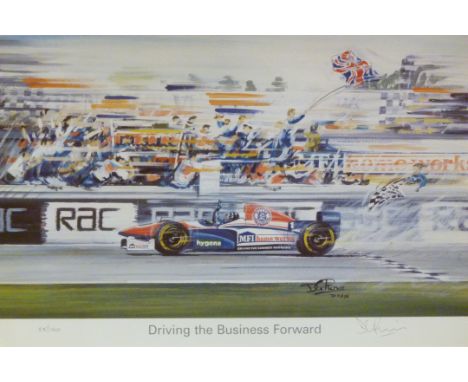 Limited edition motor racing print, Driving The Business Forward, 25/140 signature to lower right 