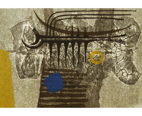 FUMIO FUJITA
Composition 1963
Relief lithograph 51/100, 37cm x 53cm CONDITION REPORT: Good, scuffs to frame
Coll. No. 0144
