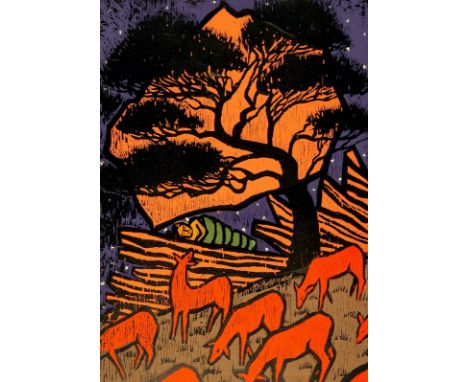 DOUGLAS GRAY
Sleeping under a Boulder
Signed and dated 85, woodcut A/P, 59cm x 42cm CONDITION REPORT: Coll. No. 0138