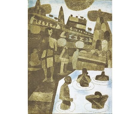JULIAN TREVELYAN (1910-1988)
Holy Ganges
Signed,etching 20/75, 50cm x 36cm
 CONDITION REPORT: Good condition
Coll no 0043
