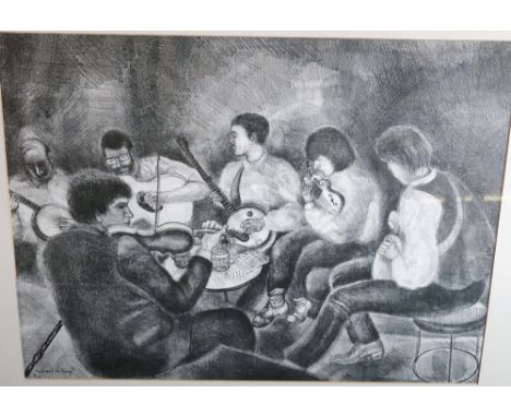 MICHAEL MCVEIGH
Fiddlers
Signed lithograph A/P, 55cm x 75cm  CONDITION REPORT: Coll. No.  0398