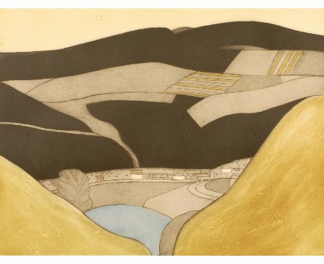 JOHN BRUNSDON (1933 - 2014)
Fishguard
Signed etching 62/75, 47cm x 59cm 
 CONDITION REPORT: Coll. No. 0441
Dirty to edge of p