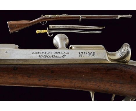 dating: 1868 provenance: Chatellerault, Rifled, two-stage, 11 mm cal. barrel, with octagonal breech featuring various marks, 