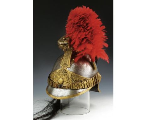 dating: Second half of the 19th Century provenance: France, Polished iron skull, crest, chin-strap with scales and brass plat