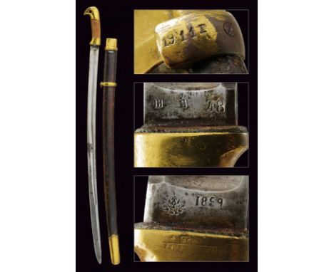 dating: 1899 provenance: Russian Empire, Curved, single-and-false-edged blade, wide fuller, tang marked '1899' and various ma