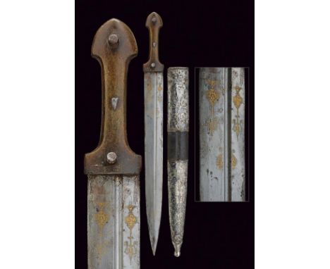 dating: Mid 19th Century provenance: Caucasia, Very wide and long, double-edged blade, with asymmetrical groove. Gold decorat