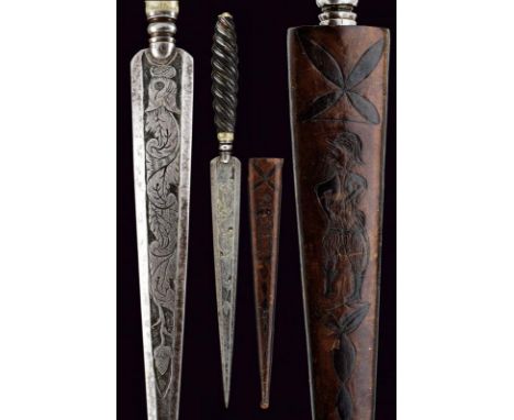 dating: Early 19th Century provenance: Italy, Straight, double-edged blade, richly carved with floral motifs on both faces. G