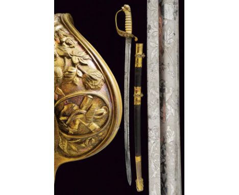 dating: 19th Century provenance: USA, Heavy, slightly-curved, single-and-false-edged blade with fuller; finely engraved with 