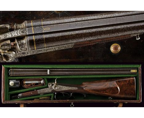 dating: third quarter of the 19th Century provenance: Berlin, Rifled, round, damascened and blued, 10 mm cal. barrels, rib si