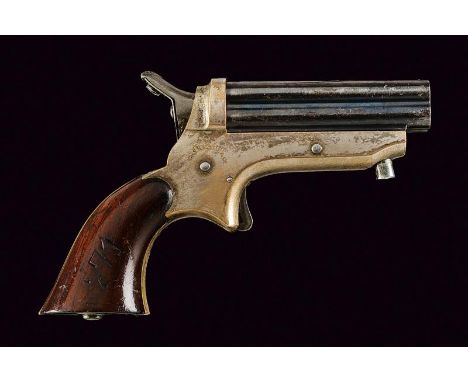 dating: 1859 - 1874 provenance: USA, A group of four, round, 22 gauge rimfire barrels, sliding forward, without marking, fini