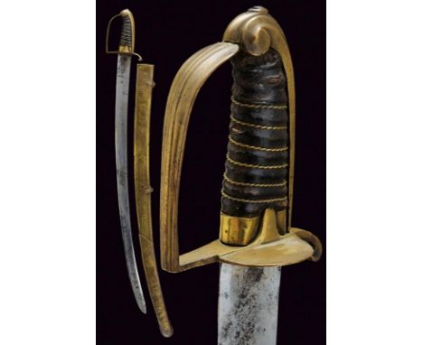 dating: late 18th Century provenance: France, Wide, curved, single-and false-edged blade with large fuller and rust areas, fi