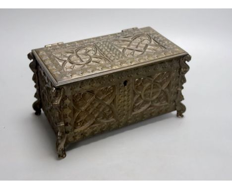 A Gothic style bronze casket, 20 cms wide x 11 cms high.