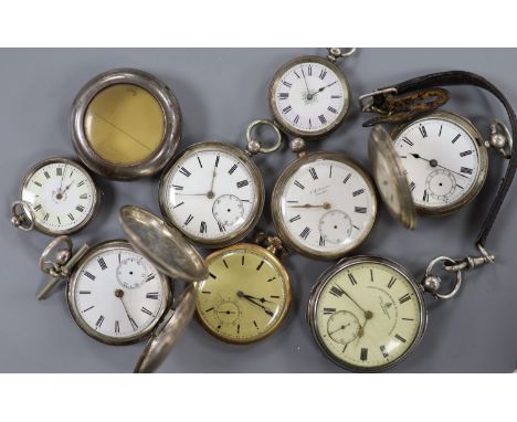 A gold plated pocket watch, an Edwardian silver cased chronometer pocket watch by John Forrest, four other silver pocket watc