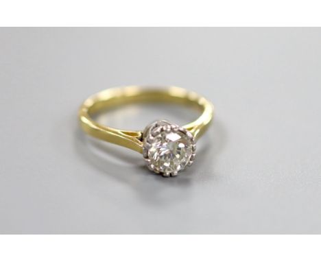 A modern 18ct gold and solitaire diamond ring, the stone weighing approx. 1.03ct, size O, gross weight 4.3 grams.