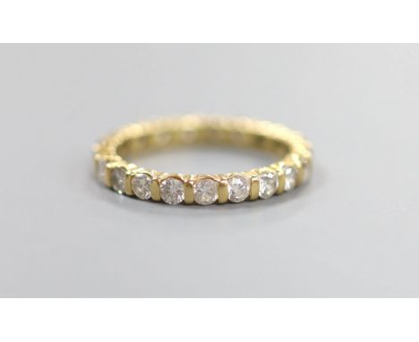 A modern 18ct gold and diamond set full eternity ring, size P, gross weight 3.8 grams.