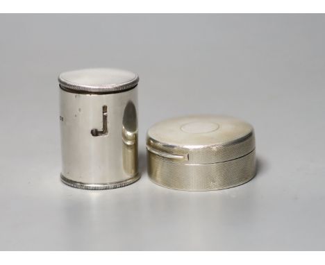 A George V engine turned silver cased barometer, Wright &amp; Davies, London, 1914, 49mm, together with silver cased medicine