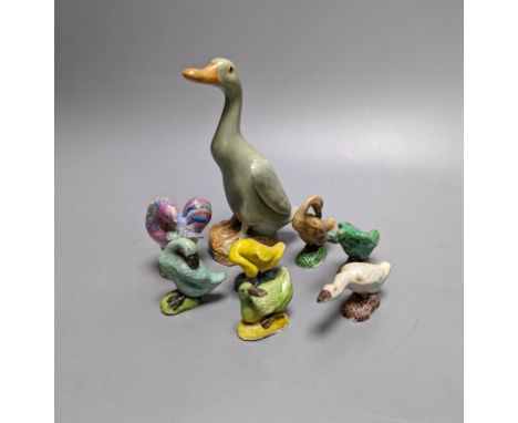 Seven Chinese ceramic ducks and a cockerel 15cm
