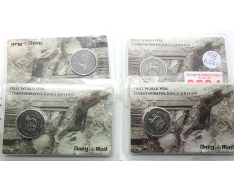 Four silver proof WWI Commemorative shillings of George V. P&amp;P Group 1 (£14+VAT for the first lot and £1+VAT for subseque