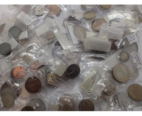 19th and 20th century world coins including some silver denominations, each individually priced for retail and in sleeves. P&