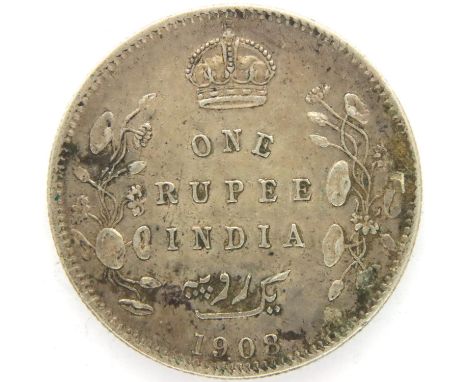 1908 Indian silver one Rupee of Edward VII. P&amp;P Group 1 (£14+VAT for the first lot and £1+VAT for subsequent lots) 