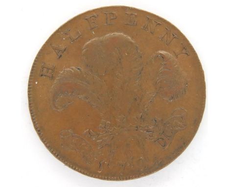 1794 Prince of Wales halfpenny token. P&amp;P Group 1 (£14+VAT for the first lot and £1+VAT for subsequent lots) 