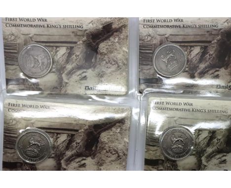 Four silver proof WWI Commemorative shillings of George V. P&amp;P Group 1 (£14+VAT for the first lot and £1+VAT for subseque