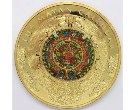 Large gold plated Mayan Calendar token. P&amp;P Group 1 (£14+VAT for the first lot and £1+VAT for subsequent lots) 