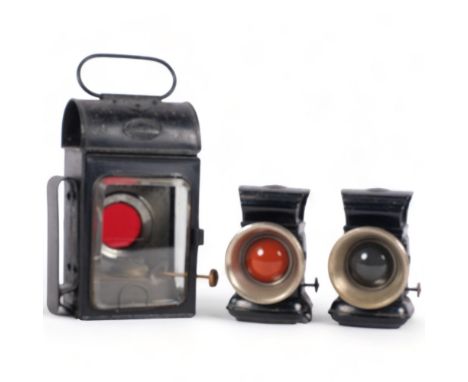 A group of Antique carriage lanterns, largest stamped John Philips Lights of London, Lamp C1, H20cm, and 2 others (3) 