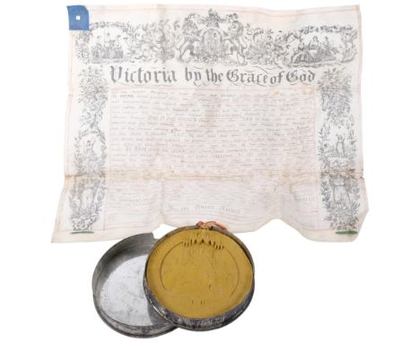 A velum document, handwritten, appointing Charles Edward Pollock of the Inner Temple to the Queen's Council, by C Romilly, an