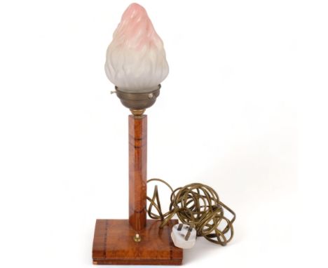 An Antique Empire table lamp, with a banded figured walnut stand, H49cmGood overall original condition, no obvious repairs, t