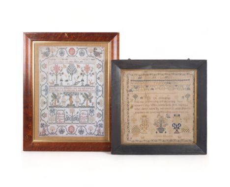 A Victorian sampler, by "Emma Wheeler", undated, "on friendship, tell me ye knowing and discerning few, Where I may find a fr