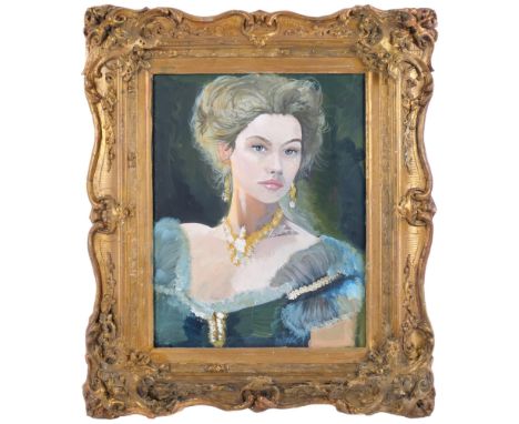 Clive Fredriksson, oil on panel, portrait of a young woman, in ornate embossed gilt frame, 43cm x 35cm 