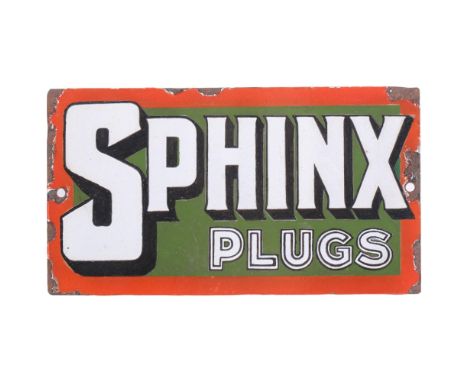 An enamel Sphinx Plugs sign, 15.5cm x 28cm 