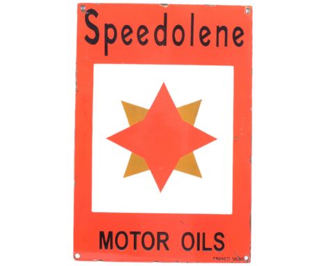 An enamel Speedolene Motor Oils sign, by Franco Signs, 35cm x 24cm 