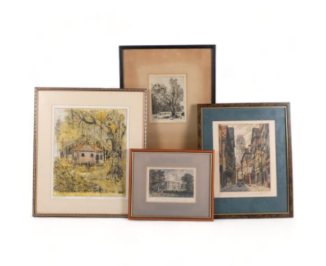 A collection of Vintage prints and etchings, including Saltram House, Devonshire, "Malaysia, East Coast, dusk", by Jonathan M