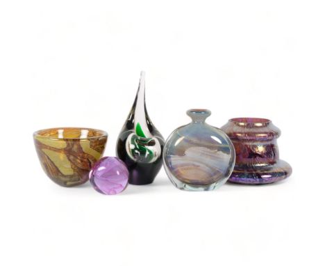 A group of Art glass vases and a Caithness paperweight, a signed Holmegaard vase, and a Mdina bowl, H10cm 