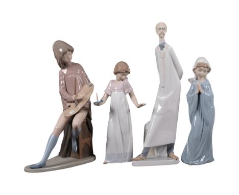 Lladro doctor figure, 36cm, and 3 NAO figures 